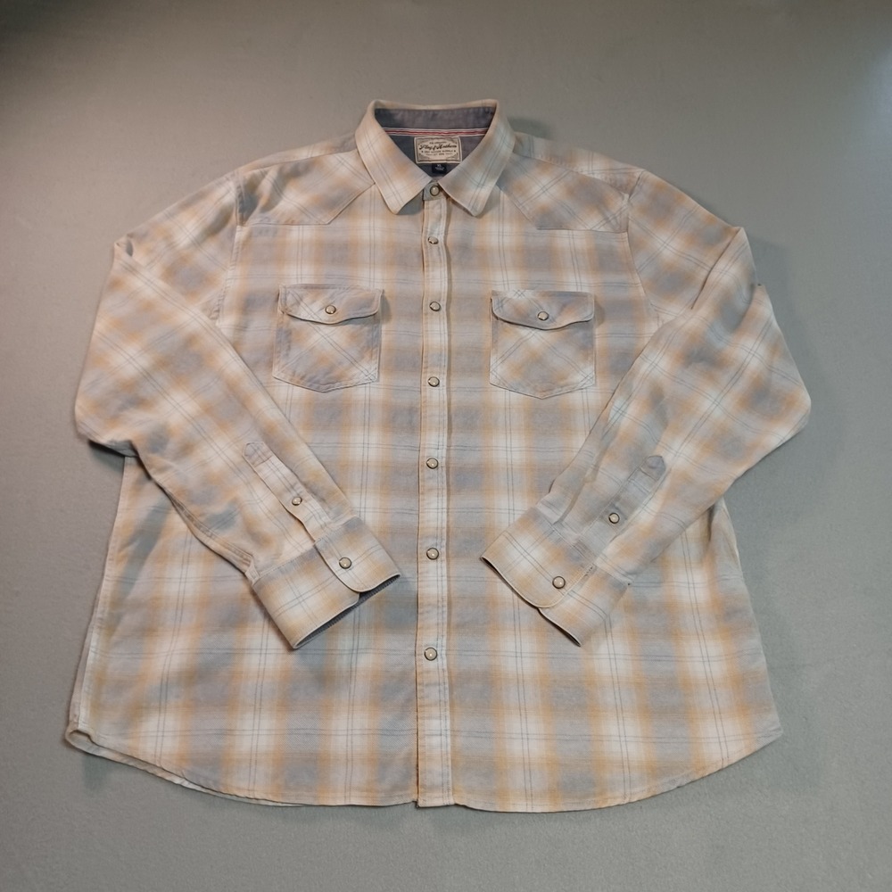 Flag & Anthem Mens XL Blue Tan Plaid Pearl Snap Western Flannel Shirt COREWS044‎